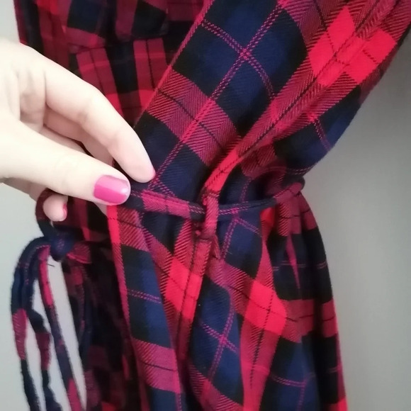 Rails Nadine Red Navy Plaid Shirt Dress Button  Flannel with Waist Tie Medium - Picture 9 of 16